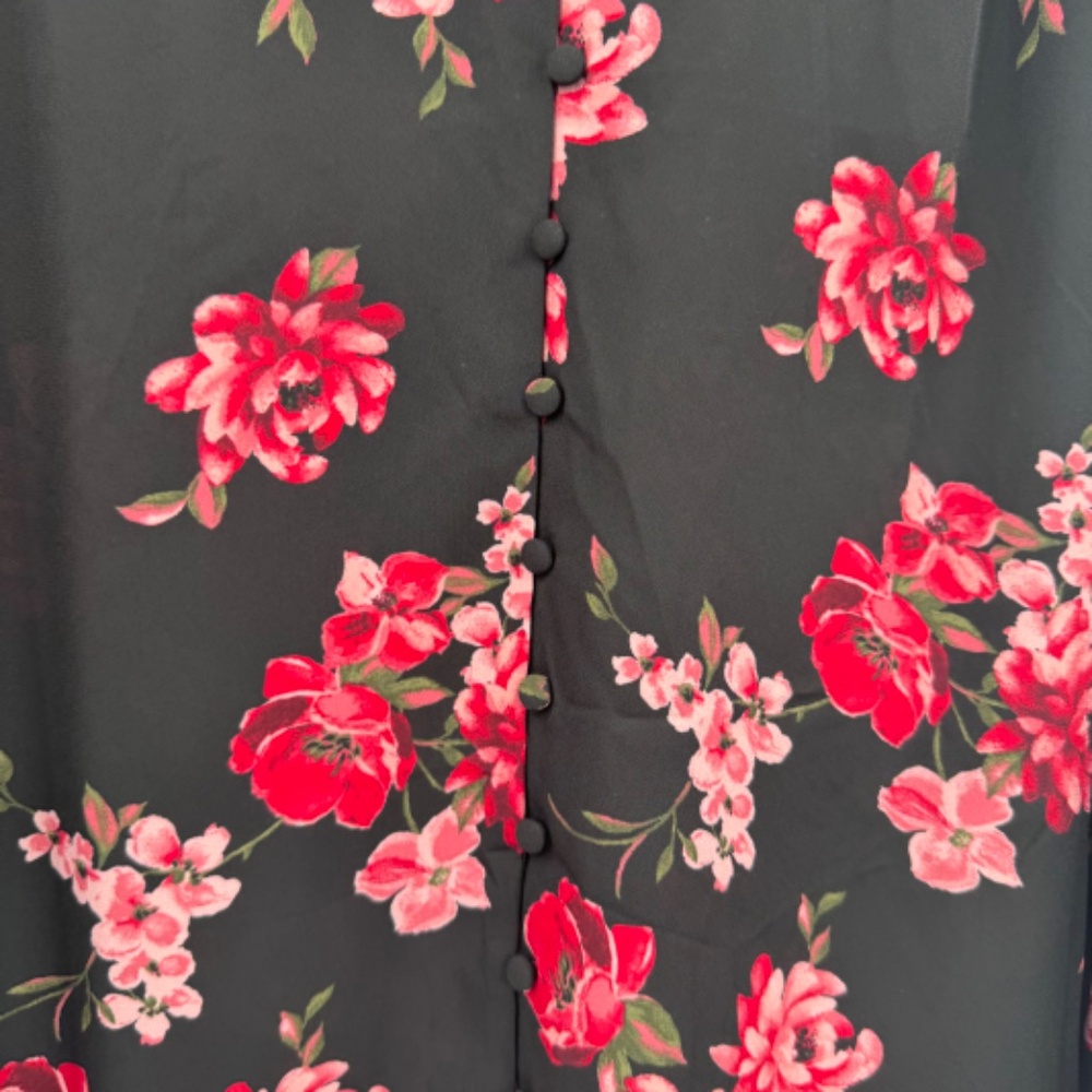 Lane Bryant Top Women 16 NEW Black Pink Floral V Neck Sheer Lightweight Peasant - Picture 6 of 12